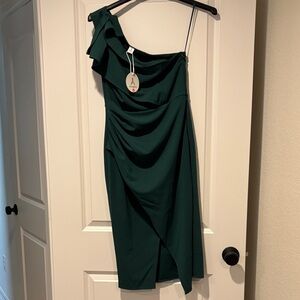 Chic One-Shoulder Dark Green Dress